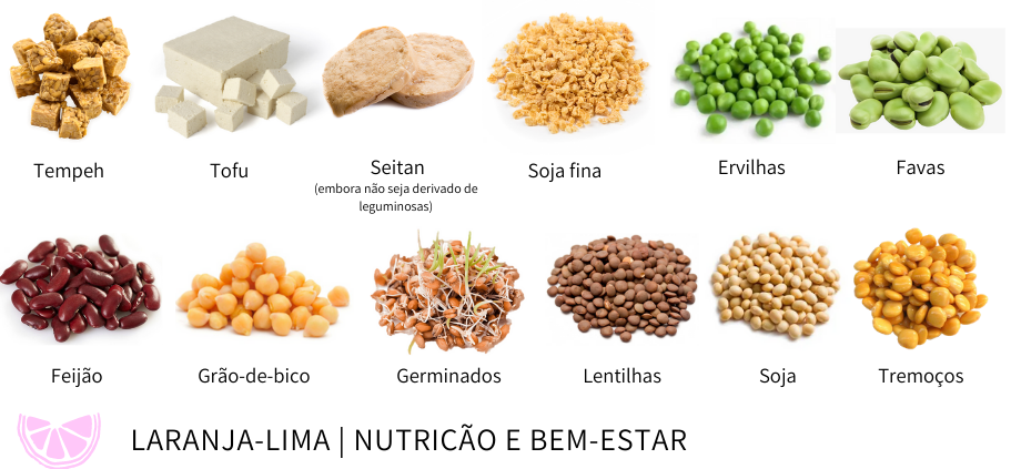 Leguminosas e derivados: tempeh, tofu, seitan, soja, ervilhas, favas, lentilhas, germinados