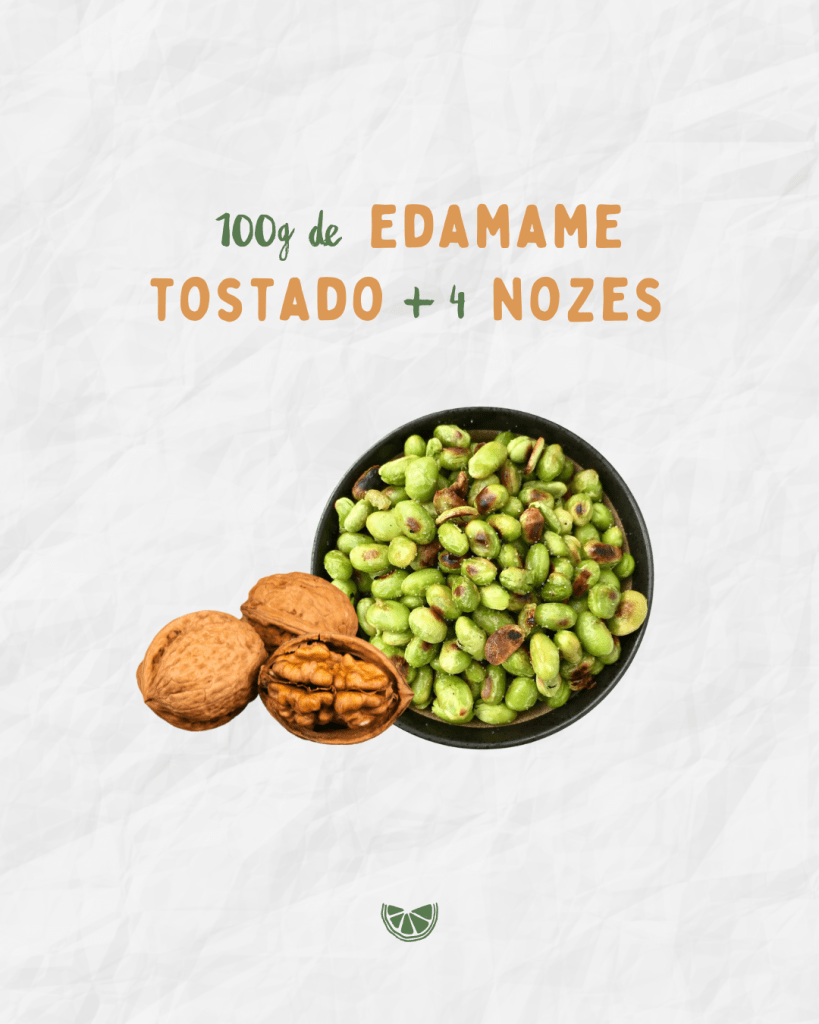 snack vegan edamame tostado e nozes